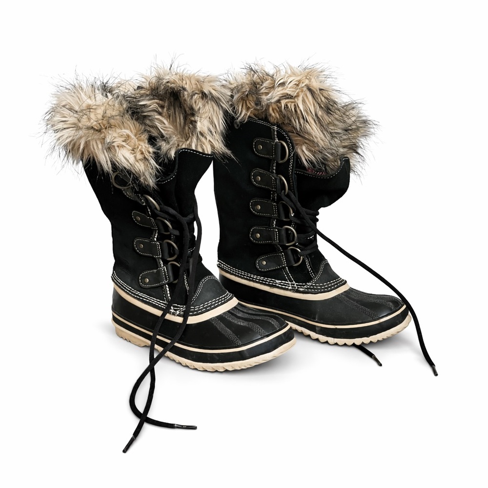 Sorel Joan of Arctic Waterproof Winter Boots Black Suede Fur Size 7